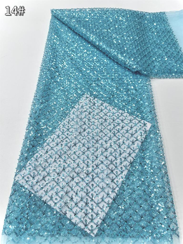 Небесно-голубое африканское кружево с пайетками 2025 Высококачественное кружево Вышивка Нигерийская сетка Ткань с бусинами Французское для свадебного платья