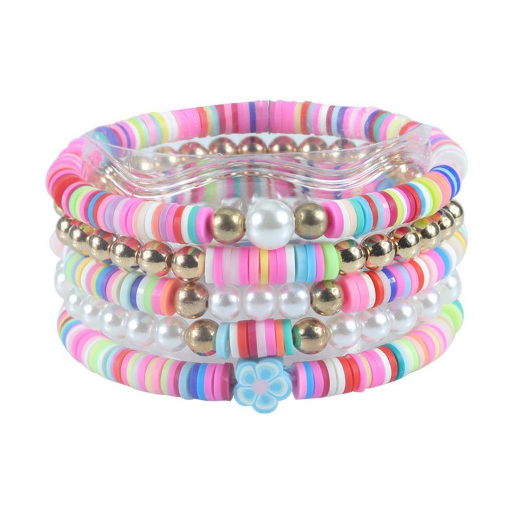 Multi-layer Color Soft Pottery Bracelet Elastic Color Letter Beaded Bracelet Set