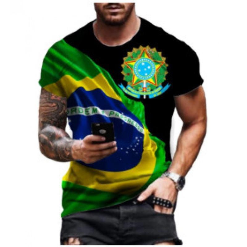 Brazil Flag Print Short Sleeve T-Shirt, Men's Fashion Casual Tee