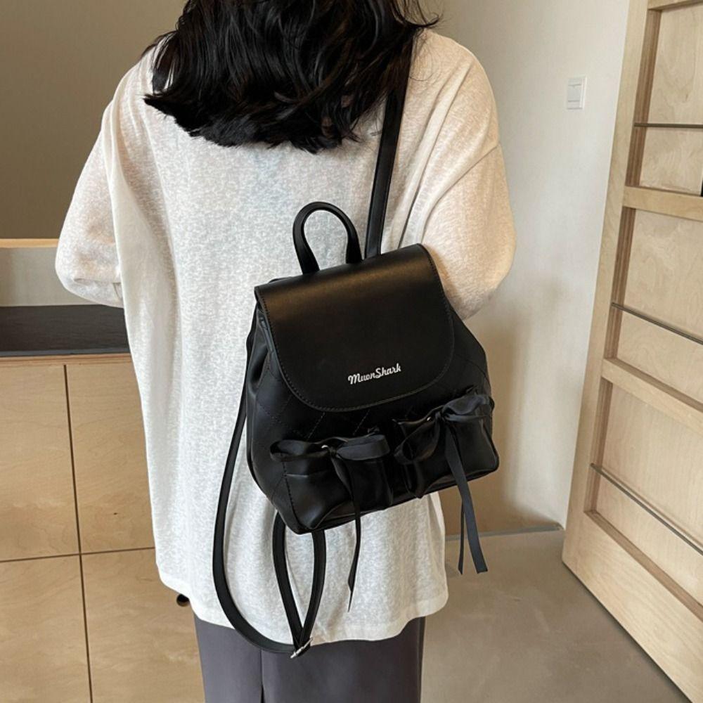 Рюкзак с бантом в корейском стиле, двойной бант Y2k, школьный рюкзак, нейлоновый рюкзак на шнурке, для улицы