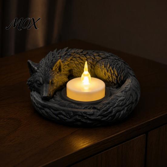 Animal Shaped Candle Holder Wolf Candlestick Holder, Matte 3D Print Stand, Rustic Tealight Candles Ornament for Home Fireplace And Tabletop Dark Style