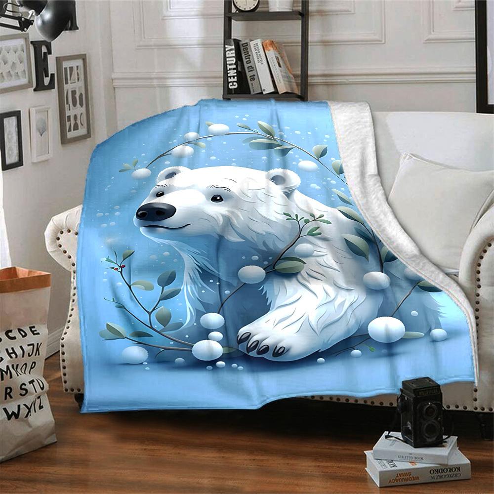 1pc Polar bear, Winter blanket Lightweight Flannel Throw for Sofa Bed Travel Camping Livingroom Office Couch Chair