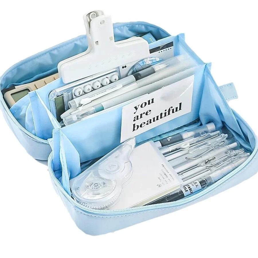 Милый многослойный пенал, сумка для ручек большой емкости, прочная сумка для хранения канцелярских принадлежностей для студентов, школы и офиса