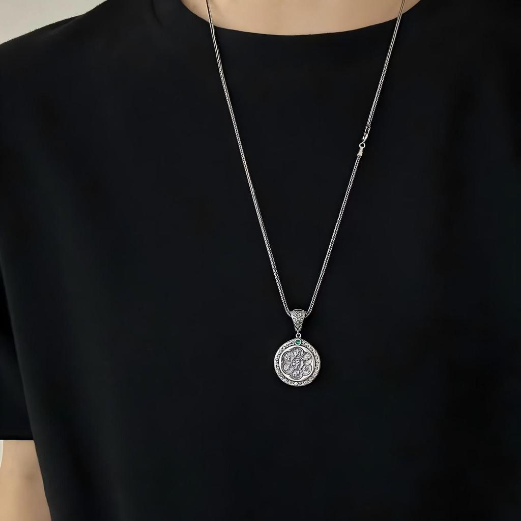 Серебряный кулон-ожерелье с изображением Будды S925 с универсальной застежкой и дизайном шестислоговой мантры