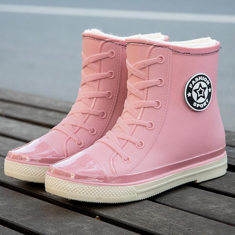 Fashion rain shoes women's winter non-slip medium tube water shoes water boots short tube rain boots car wash shopping kitchen shoes glue shoes tide
