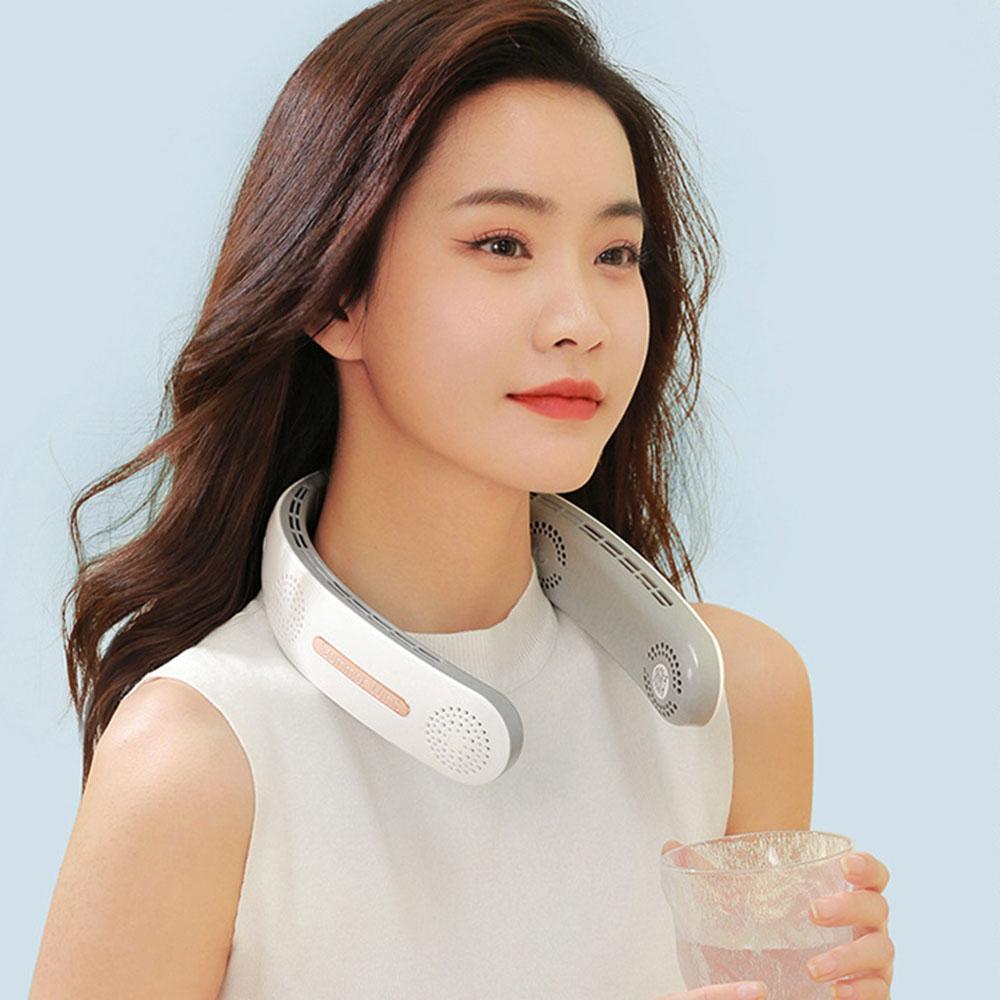 Портативный USB-перезаряжаемый шейный вентилятор, летний шейный подвесной вентилятор с воздушным охлаждением, бесшумный, сильный ветер, носимый безлопастной шейный вентилятор