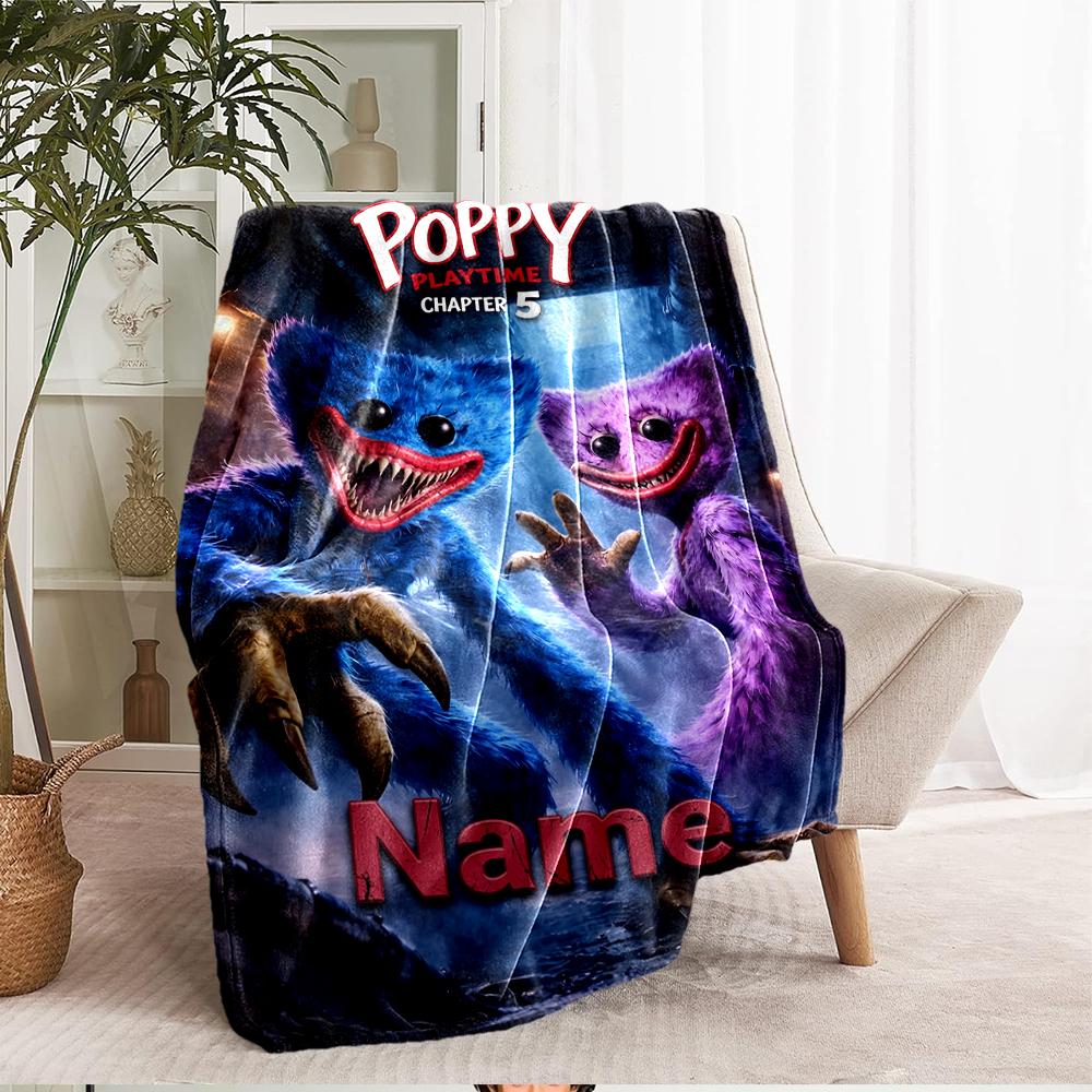 Custom Name Huggy Wuggy Theme Printed Blanket - Perfect for Couch, Bed, Travel & Outdoor Use | Machine Washable, Cozy & Durable.
