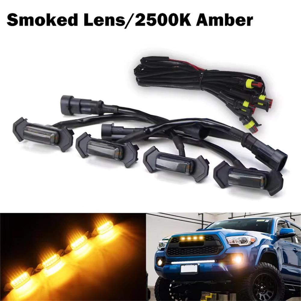 Amber / White / Red LED Raptor Style Front Grille Light w/ Wiring Harness Assemblies For Toyota Tacoma w/TRD Pro Grill 2016-up