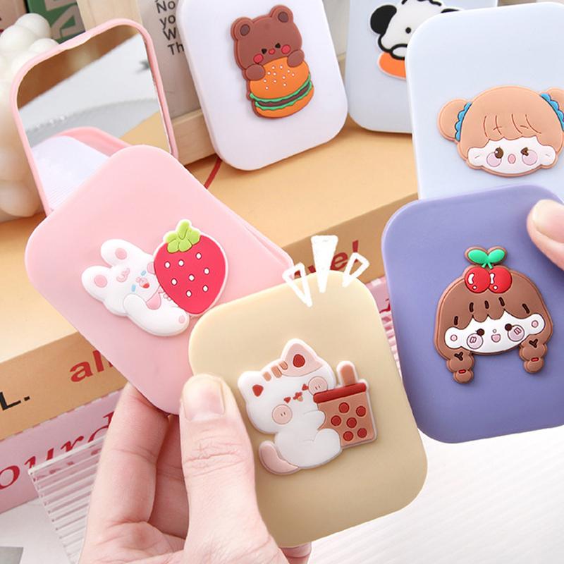 Портативная мультяшная карманная дорожная маленькая массажная щетка для волос мини-карманное зеркало складная расческа для женщин и девочек милые инструменты для укладки