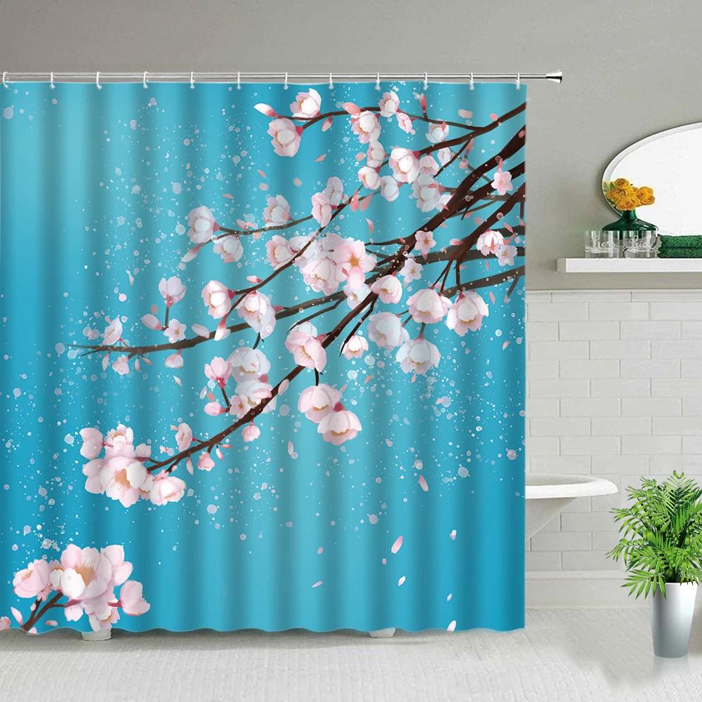 Chinese Style Flower Birds Shower Curtains Waterproof Bathroom Curtain 3d Printed Fabric With Hooks Bathtub Decor Bath Curtain