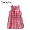 Детская летняя одежда, хлопковое красное платье в сетку для девочек, свободные платья в клетку, повседневная одежда без рукавов для подростков, платье для маленьких девочек