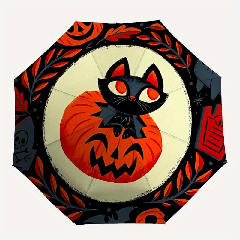 1pc Halloween Pumpkin Cat Automatic Open/close Folding Umbrella, Compact Portable Travel Umbrella, Perfect Birthday/Christmas,
