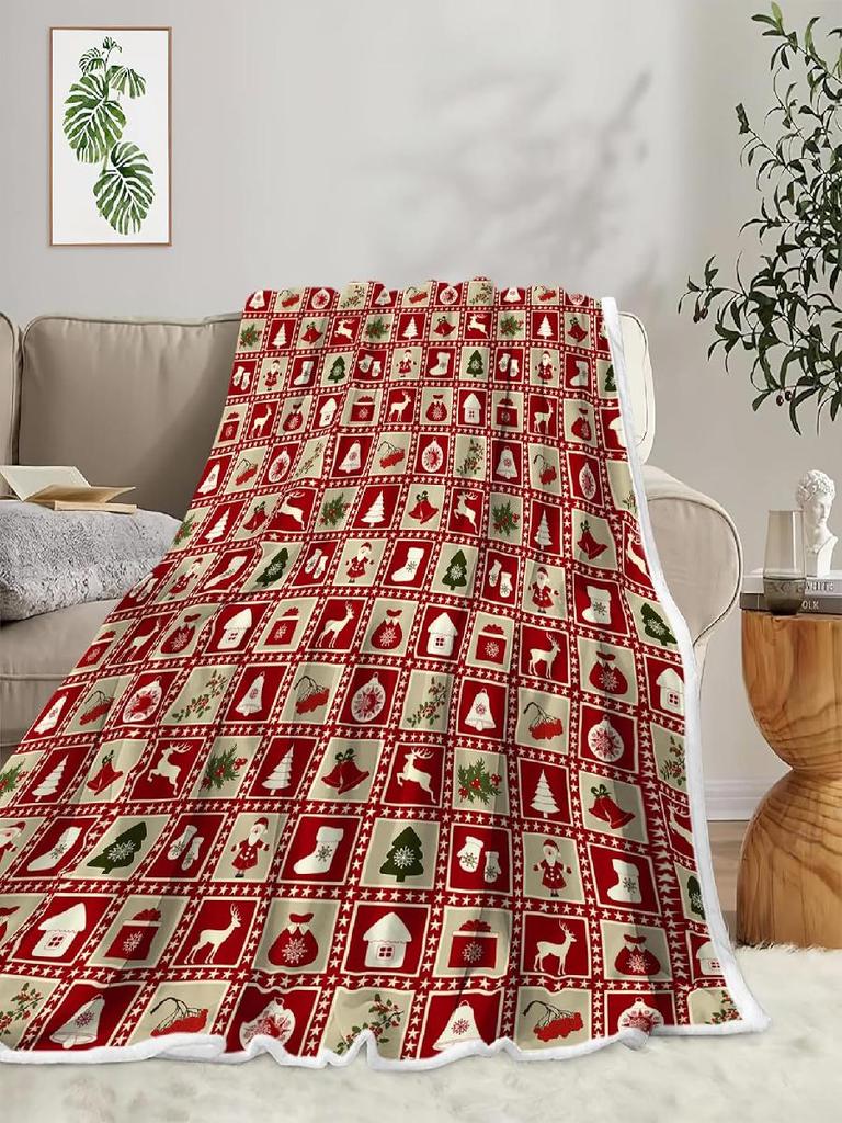 Christmas Throw Blanket Cute Snowman Red Candy Cane Glove Snowflake Design Soft Flannel Warm Bed Cover for Holiday Couch Decor