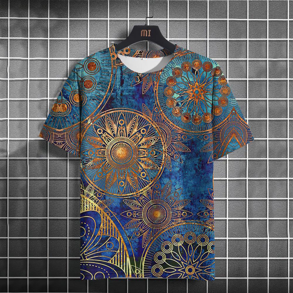 Мужская футболка в этническом стиле, летние футболки с круглым вырезом и короткими рукавами, мужской повседневный свитшот, повседневная мужская одежда, уличная одежда большого размера