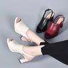 High-heeled Sandals Women's Shoes  New Fish Mouth Waterproof Table Thick Heel Women's Sandals Cowhide Fashion Shoes