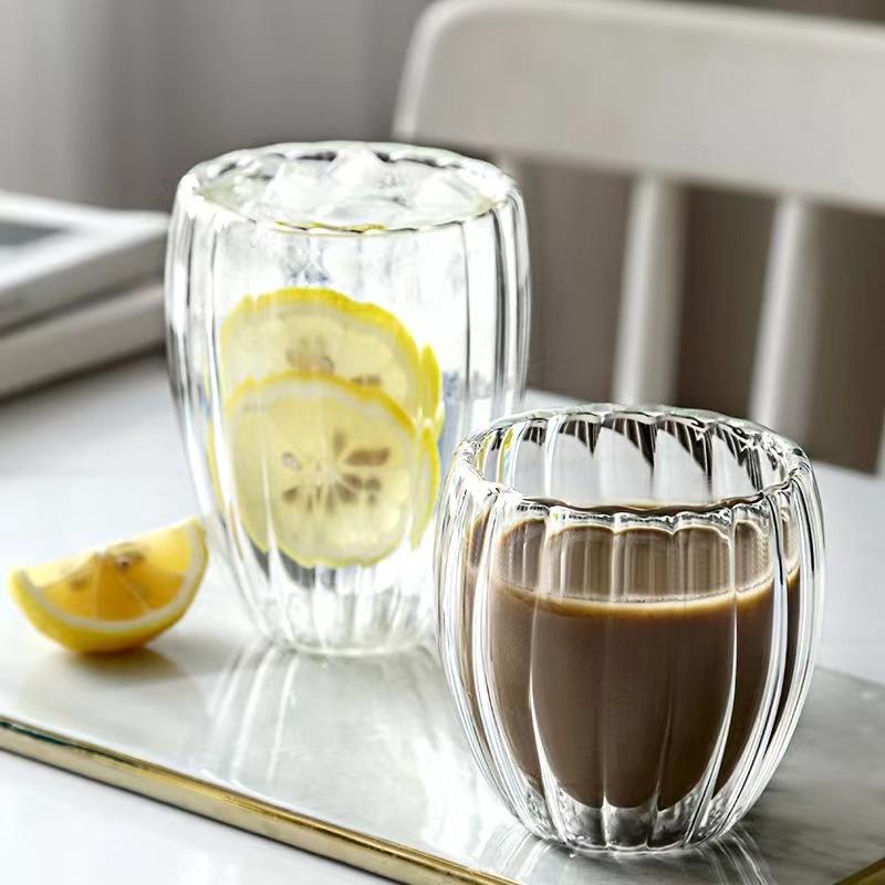 250/350/450ml Ripple Glass Double Wall Coffee Mug Breakfast Cup Heat-resistant Tea Milk Juice Mug Beer Water Glasse Drinkware