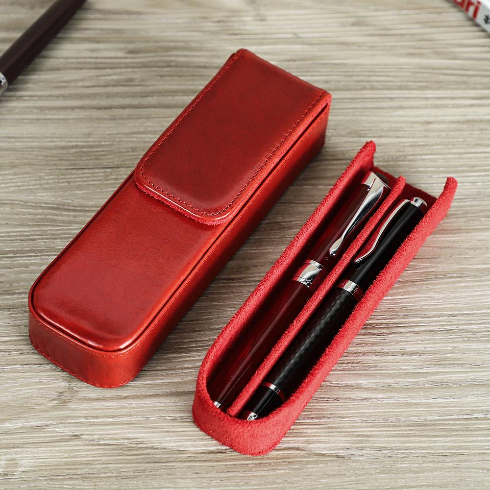 Роскошный футляр для перьевых ручек из натуральной кожи, 2 слота, для женщин и мужчин, дорожный кейс для хранения ручек, офисный, школьный, для колледжа, ручка, карандаш, канцелярские товары