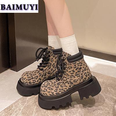 Леопардовая платформа высокие каблуки женская обувь брендовые ботильоны 2025 тренд дизайнер повседневные походные ботинки челси новые туфли-лодочки Mujer Botas