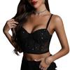 Модные сексуальные топы в стиле ночного клуба с блестками и стальным кольцом из рыбьей кости, прозрачные топы для пупка, пикантные топы на бретелях для девочек