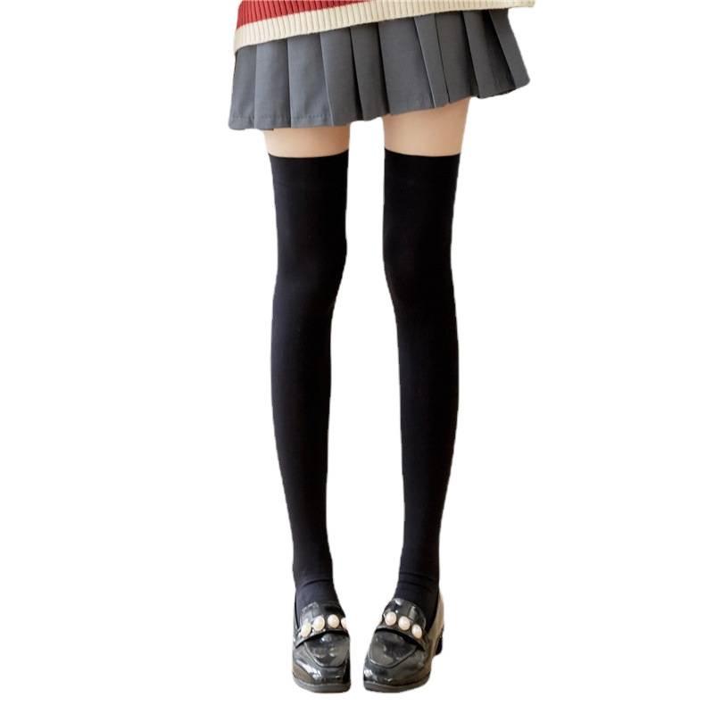 Бархатные гольфы до бедра - Черно-белый шелк, Сексуальный стройнящий стиль JK