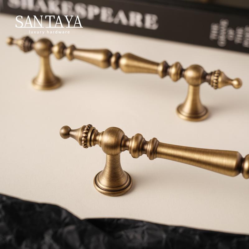 Santaya Antique Brass Cabinet Handles Crown Shape Bronze Furniture Bedroom Wardrobe Door Pulls Kitchen Shoe Box Drawer Knobs