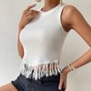 Женский сплошной цвет без рукавов, летний повседневный укороченный жилет с кисточками и голой талией