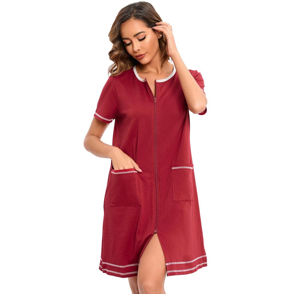 Женские пижамы для сна с короткими рукавами на молнии для беременных и кормящих мам, свободная ночная рубашка для кормления грудью и послеродового периода