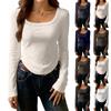 Женский модный и повседневный однотонный базовый топ с длинным рукавом
