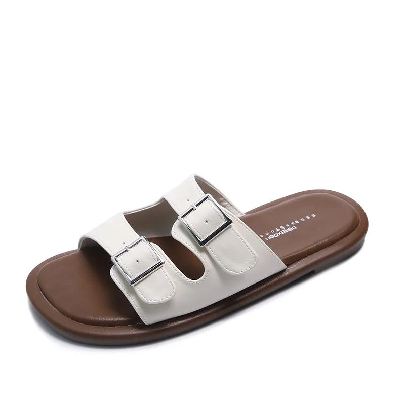 Модные тапочки, повседневная пляжная обувь, тапочки, женские низкие роскошные деревянные туфли, лето 2024, новая мода, однотонные, повседневные