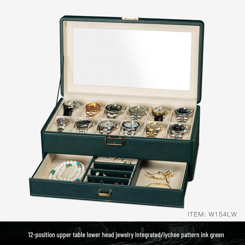 Коробка для хранения часов и очков из ПУ кожи с зернистой текстурой личи с несколькими отделениями