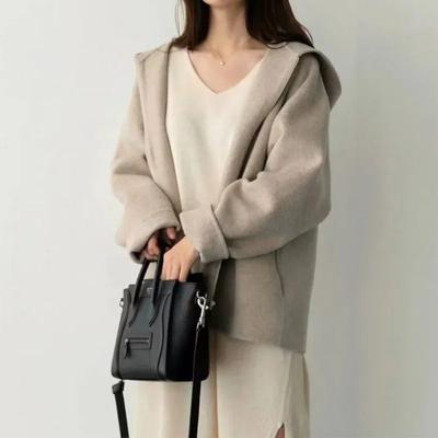 Весна Осень Куртка Шерстяная С Капюшоном Женская 2025 Новый Стиль Корейская Версия Повседневный Укороченный Пальто Для Похудения