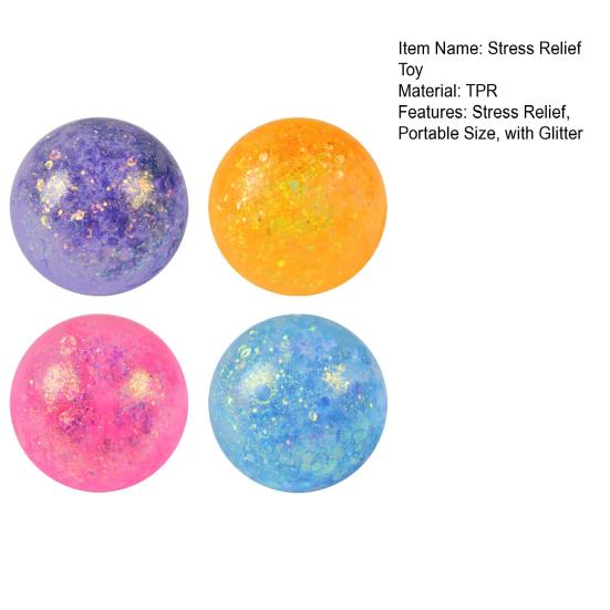 1/4Pcs Glitter Stress Relief Ball Toy Transparent Multicolor Squeeze Sugar Ball Portable Travel Home Office Anxiety Relieving Fidget Ball
