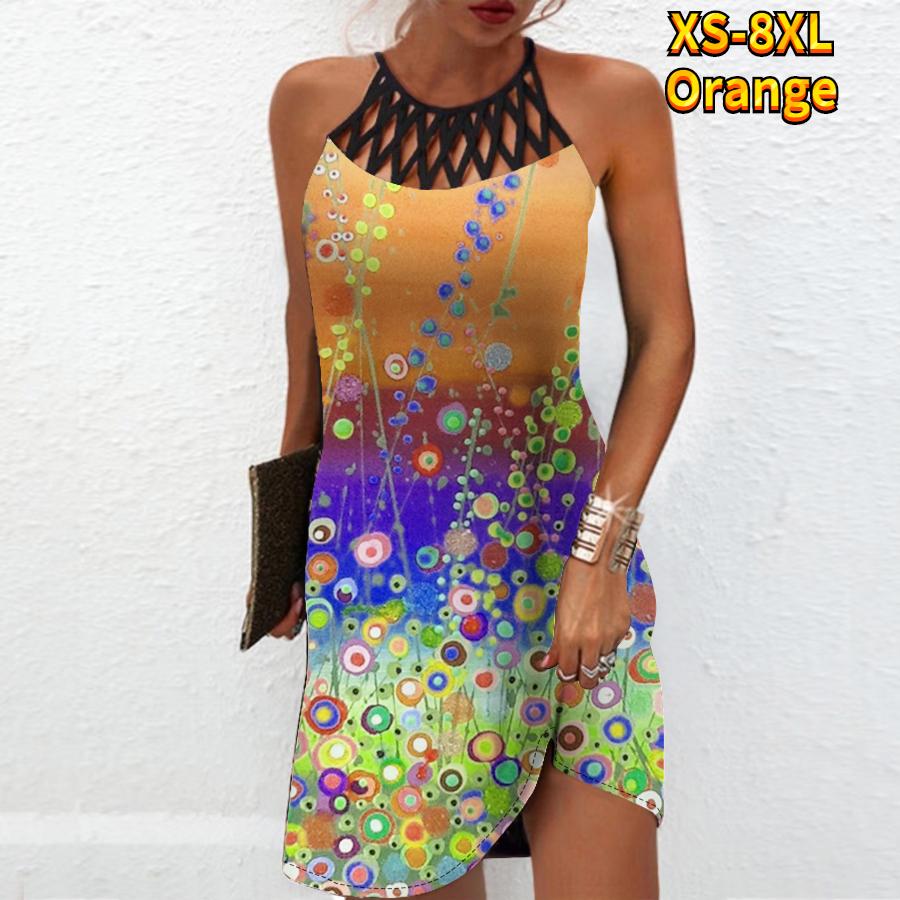Летнее модное сексуальное платье без рукавов, мягкое повседневное платье с 3D цветным круглым принтом, платье на бретельках без рукавов, летнее платье на подтяжках