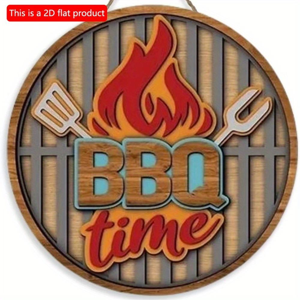 1 шт. 2d плоский круглый деревянный знак для зоны барбекю - 20 см, декоративная доска для вечеринки на открытом воздухе в стиле ретро с изображением папы-барбекю, слоган с правилами барбекю в стиле ретро, украшение для дома и гаража