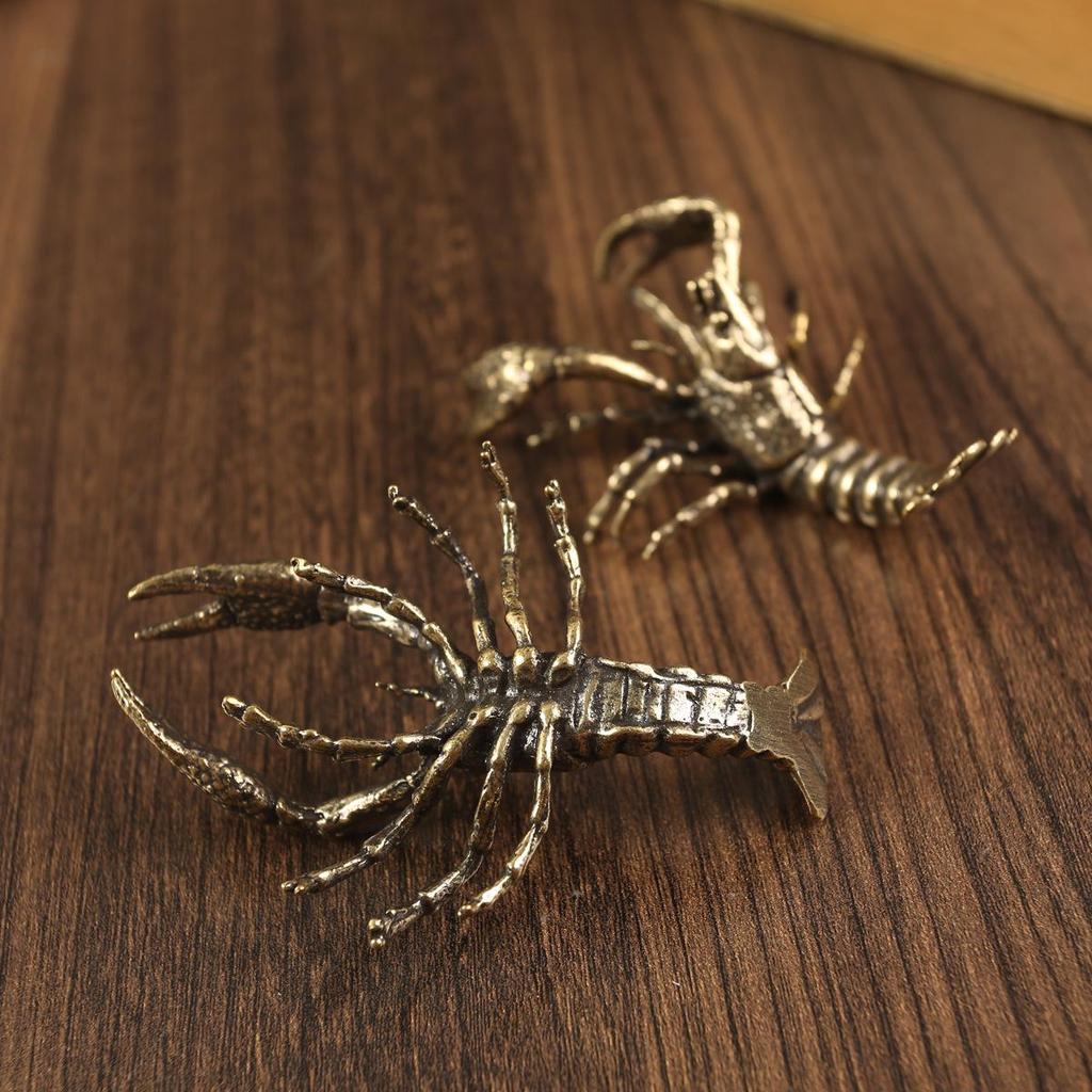 Ретро-латунный орнамент в виде лобстера: Маленький ручной чайный питомец из чистой меди для офиса или декора стола