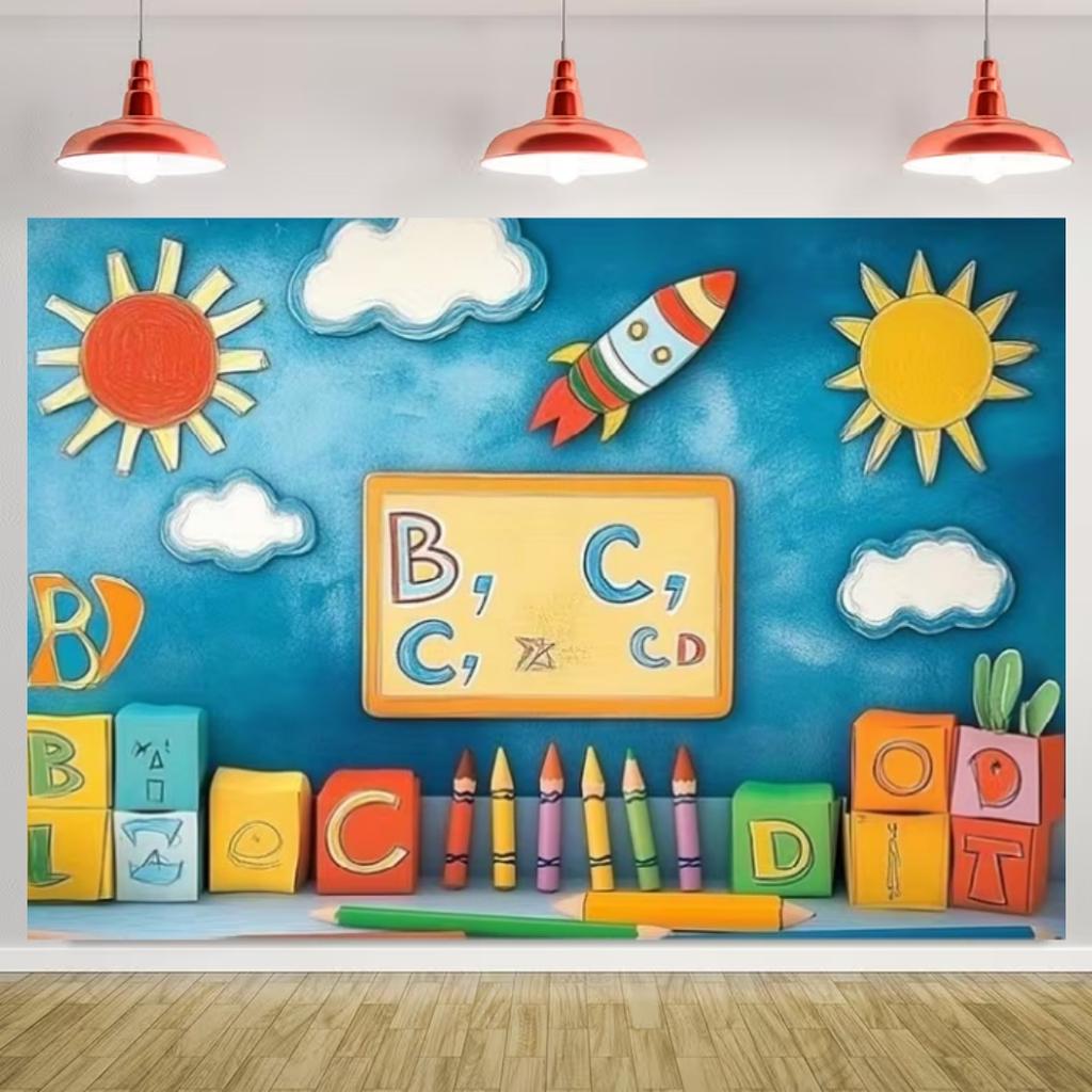 Welcome Back To School Backdrop Blackboard Chalk Figure Scene Children Graduation Party Decoration Background Photography Props