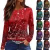 Women's Fashion Casual Slit Hem Round Neck Long Sleeve Christmas Printed T-Shirt Ladies Top