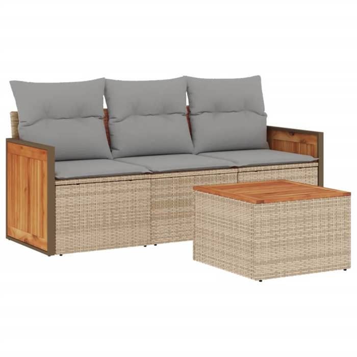 VidaXL Salon de Jardin avec Coussins 4 pcs, Canapés de Terrasse, Ensemble de Meubles de Patio, Mobilier d'Extérieur, Beige 3259847