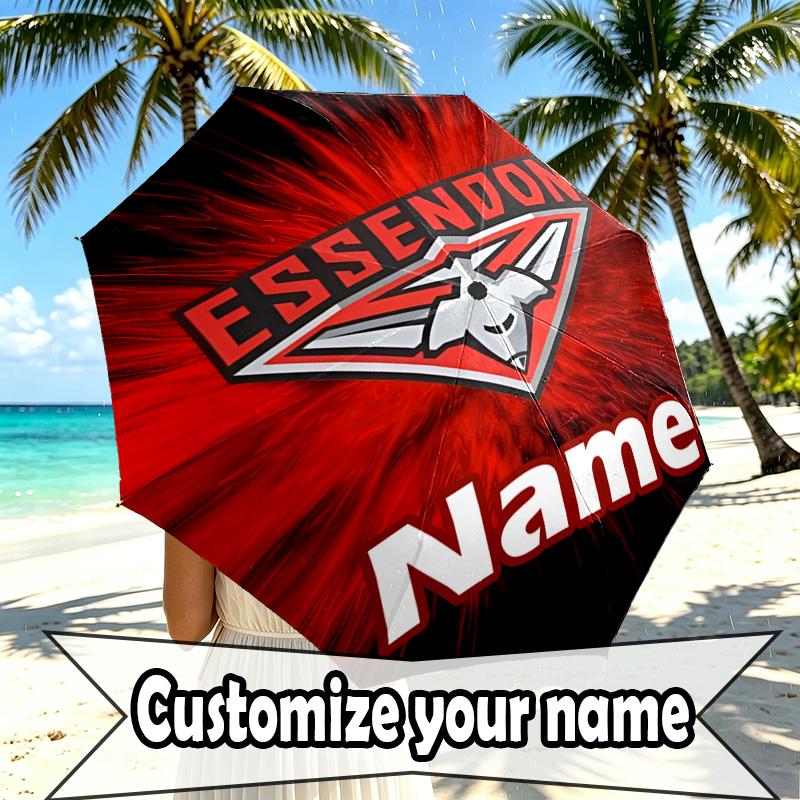Custom Name Personalized Essendon Football Print Umbrella, Auto Open Close, 8‑Rib Sturdy Frame, Commute Camping Hiking Use, Birthday Gift