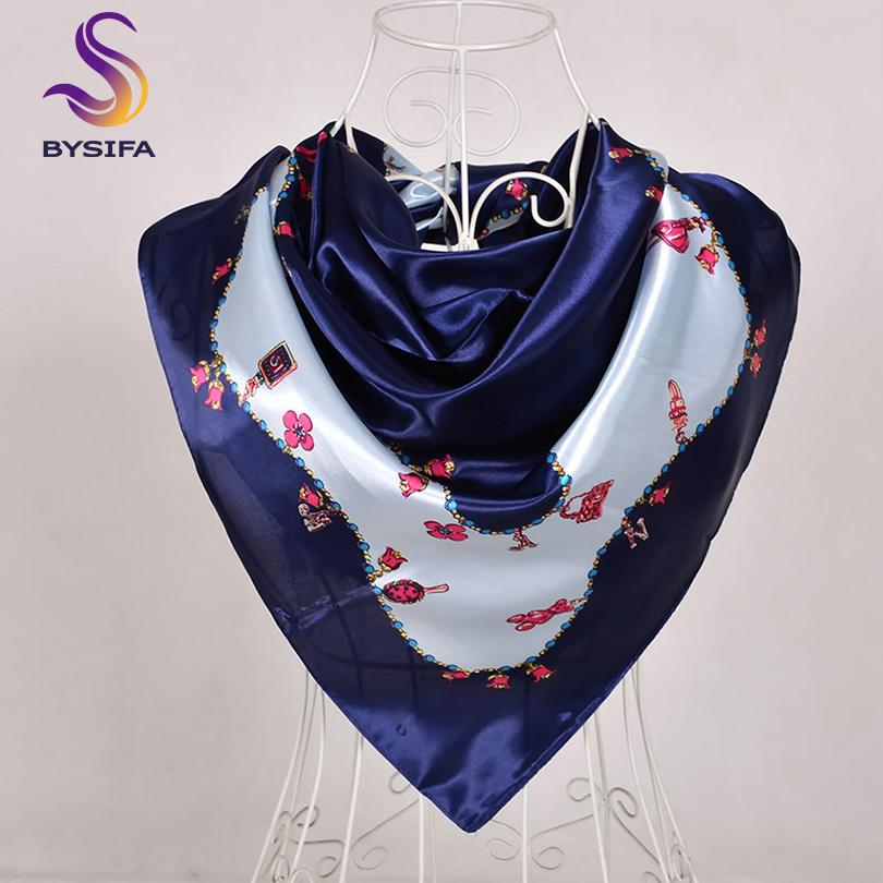 [BYSIFA] China Style Blue White Silk Scarf Cape  New Design Ladies Muslim Head Scarf Printed Fashion Accessories Satin Scarf