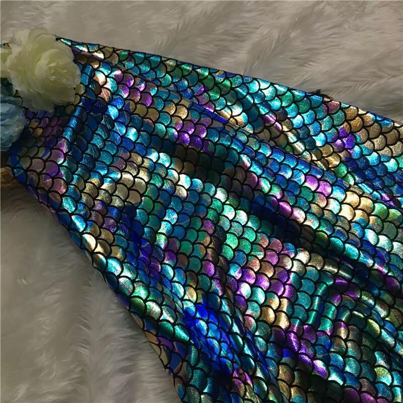 Ткань с блестками под рыбью чешую, эластичная, для DIY, костюмов для сценических выступлений, украшения свадебной вечеринки, шитья, ткани для купальника русалки