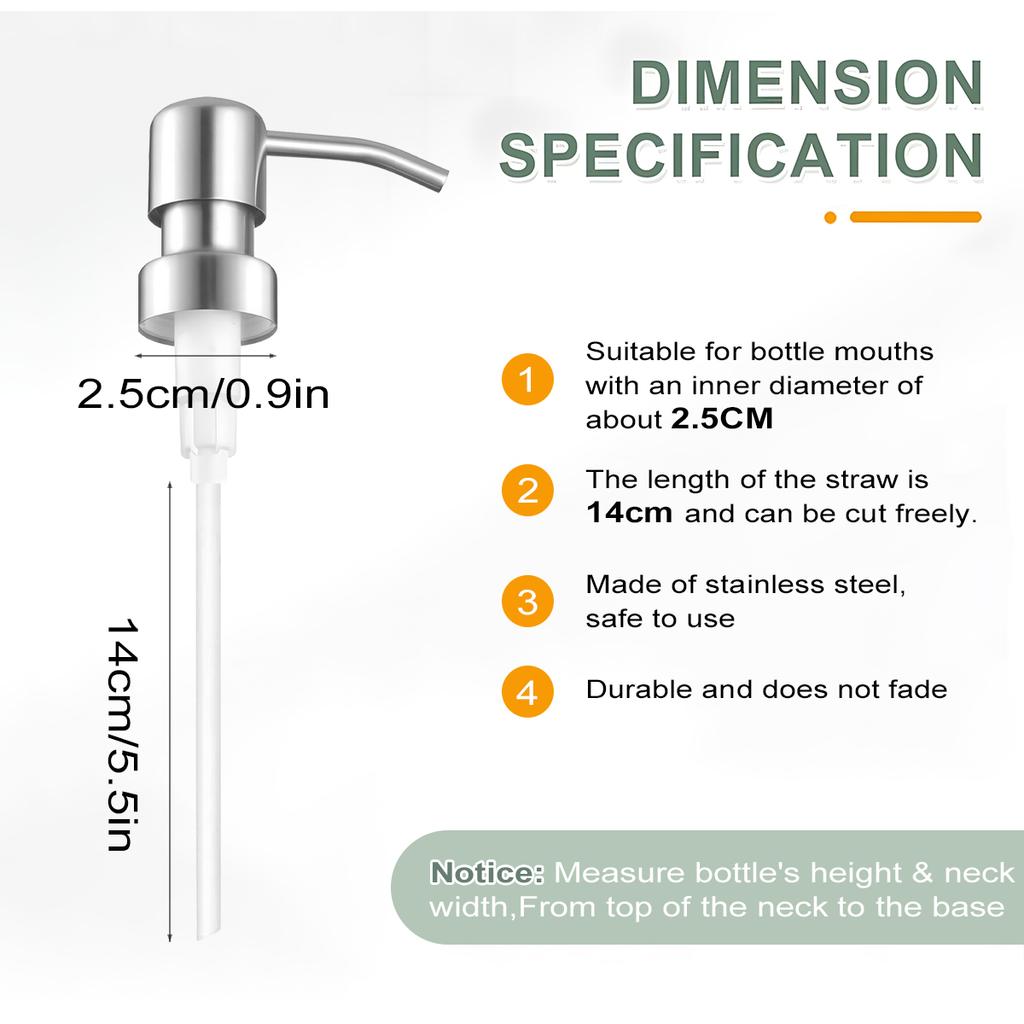 Головка насоса дозатора мыла Leeseph, нержавеющая сталь 304, матовая отделка, головка насоса, размер горлышка 2,5 см, сменная для кухни и ванной комнаты