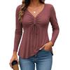 Women's Casual Fashion Solid Color Long Sleeve V-Neck Drawstring Top
