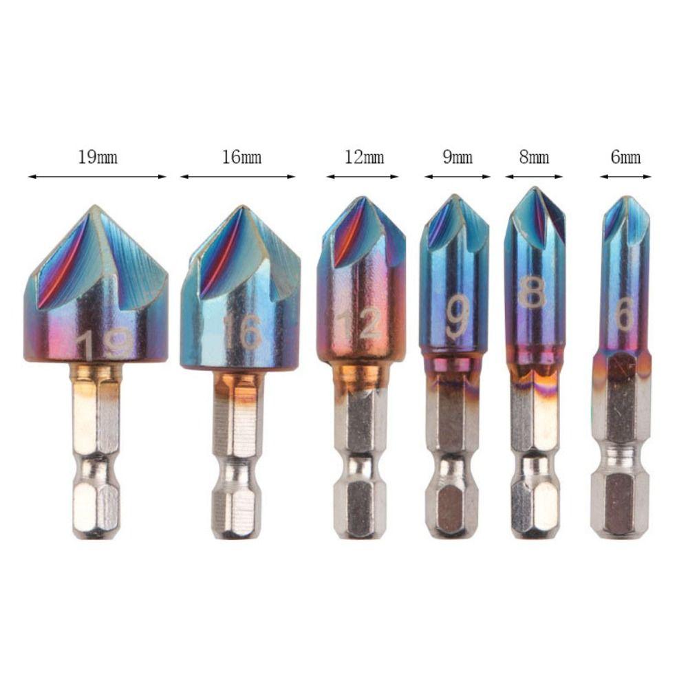 6pcs 90 Degree Countersink Drill Bit 1/4'' Hex Shank Deburring Chamfering Chamfer Drill Bits  Iron