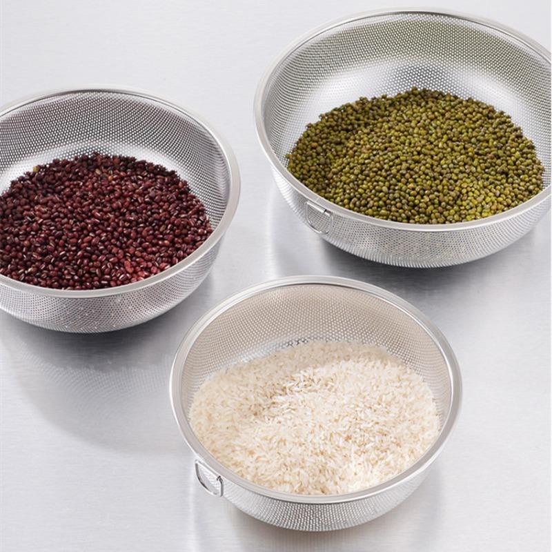 1 шт. Корзина для сбора отходов из нержавеющей стали с плотными отверстиями, однокольцевое сито для мытья овощей и риса, кухонные принадлежности для хранения