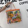 Trendy Canvas Women's Shoulder Bag Graffiti Large Capacity Tote Bag Beauty Afternoon Tea Oil Painting Commuting Vacation Beach