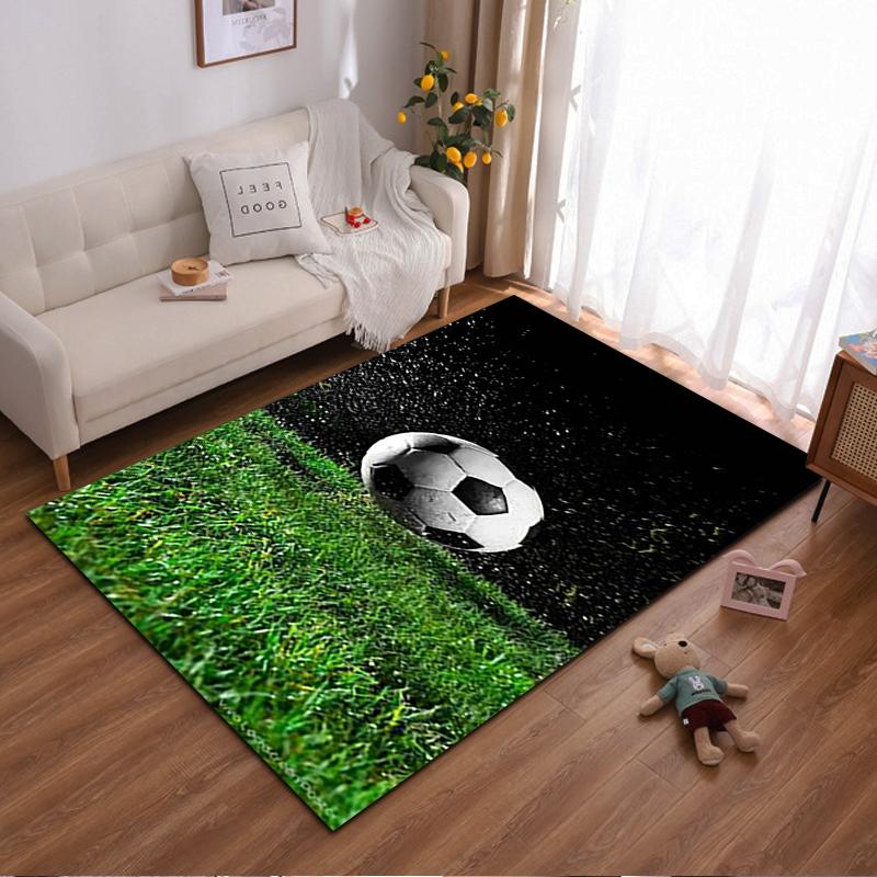 Soccer Ball and Grass Pattern Carpet, Sports Theme Room Rug Design Suitable for use as an anti-slip for living room bedroom sofas