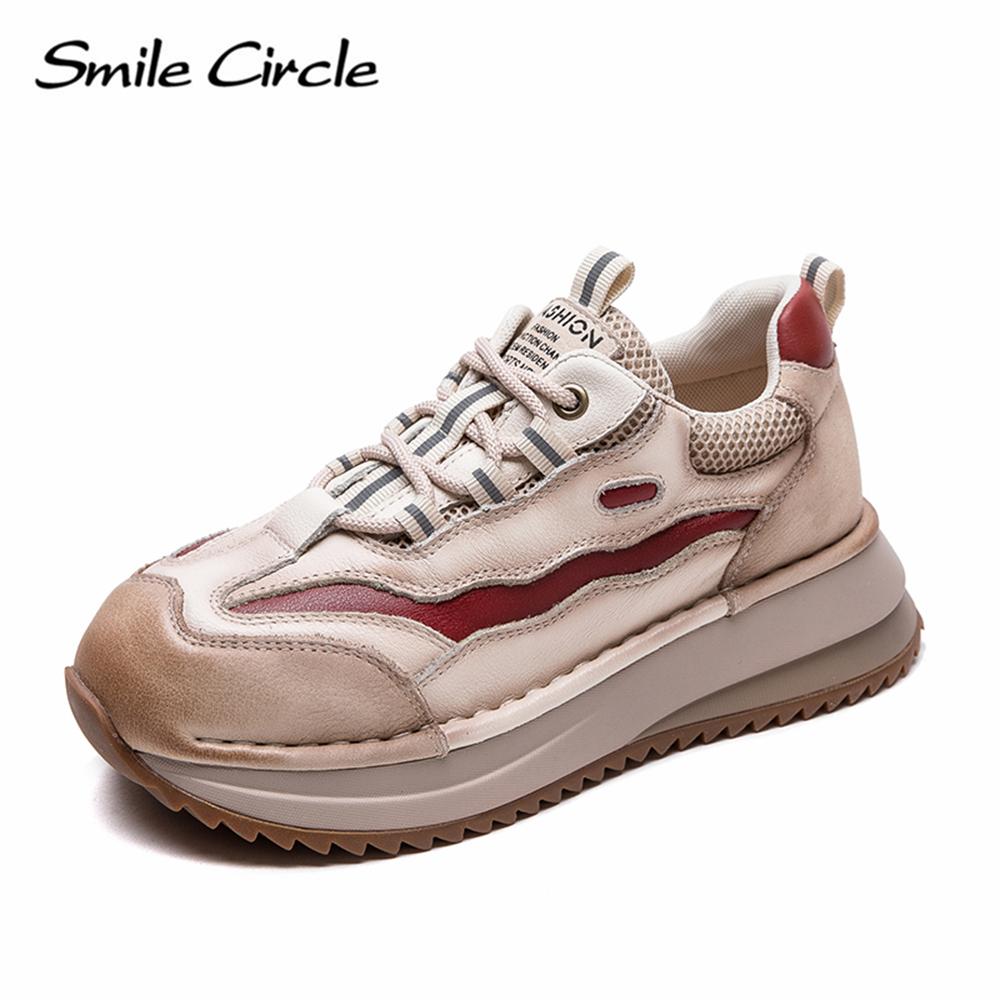 Женские кроссовки из натуральной кожи с круглым носком, увеличивающие рост, модные повседневные туфли на толстой подошве