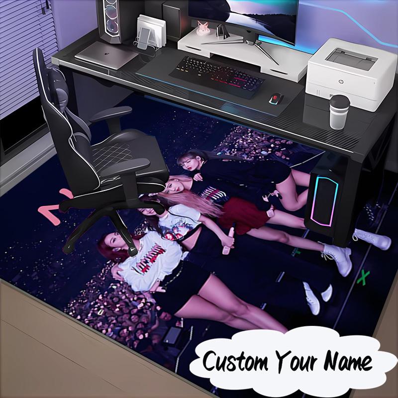 Custom Name Kpop Pink Roses Friendship Rug for Living Room, Game Rooms, Office, Bedroom, Floor Mat Playful Design, fan gifts Christmas decor
