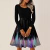 Women's Casual Fashion Round Neck Long Sleeve Christmas Printed Party Vintage Long Dresses